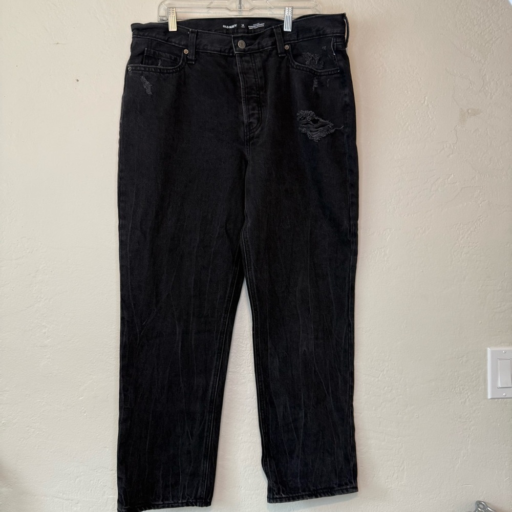 Old navy high rise slouchy straight black jeans size 14 tall women’s